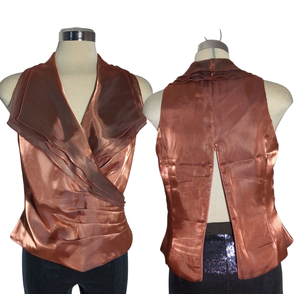 OBLIQUE Elegant Copper Satin Blouse Size M